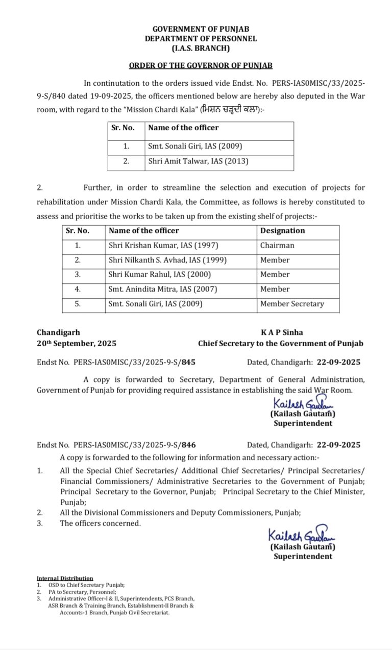 5 IAS अफसरों की टीम को मिली बाढ़ प्रभावित इलाकों की जिम्मेदारी